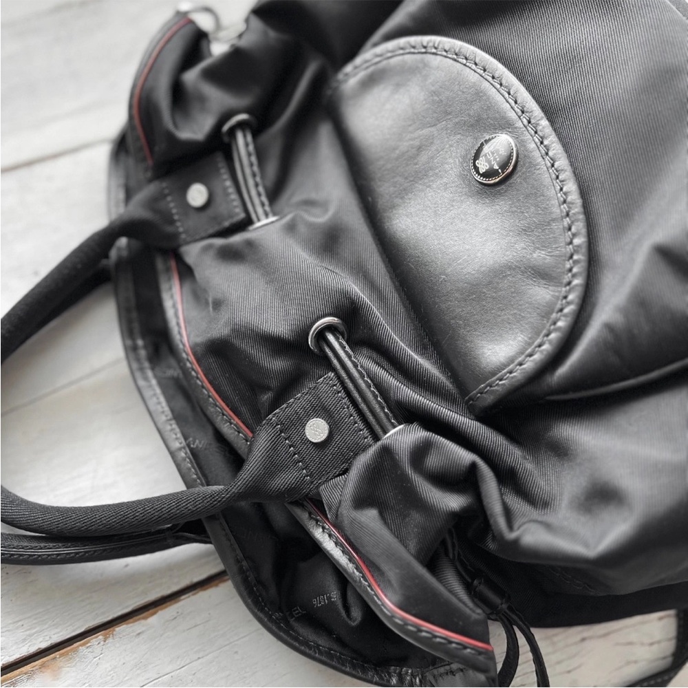 LANCEL "Miss Lancel" Black Leather /Nylon Handbag Hobo Purse Bucket Bag Paris - Picture 8 of 16